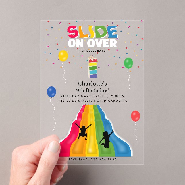 Indoor Slide Park Kids Playground Birthday Party Acrylic Invitations (Insitu (Handheld))