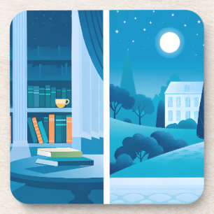 Indoor Stillness and Outdoor Night Scene Contrast Coaster