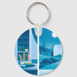 Indoor Stillness and Outdoor Night Scene Contrast Key Ring