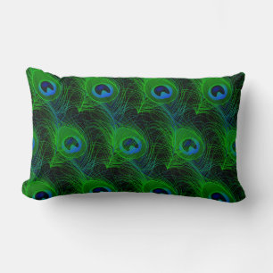 Indoor Throw Pillow-Peacock Feathers Lumbar Cushion