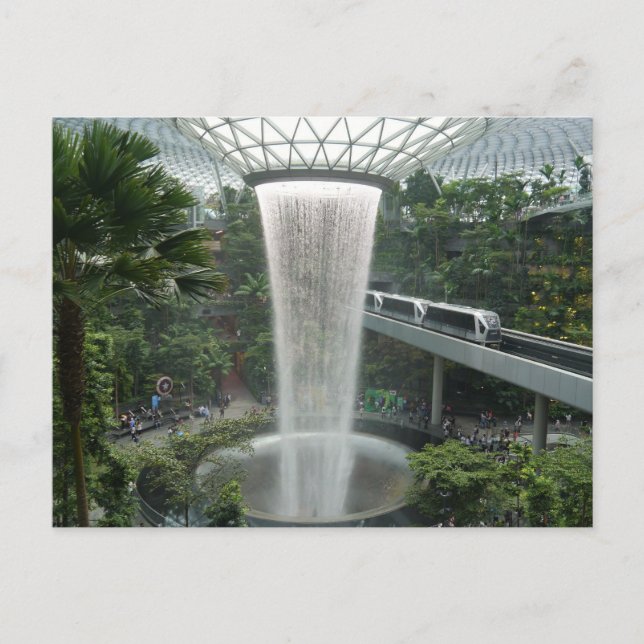 Indoor waterfall in Singapore Postcard (Front)
