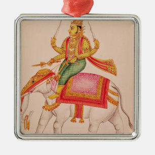Indra, God of Storms, riding on an elephant Metal Tree Decoration
