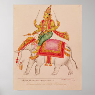 Indra, God of Storms, riding on an elephant Poster