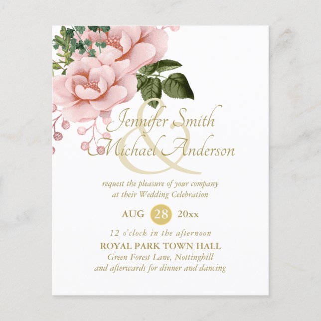 Indulgent Blush Pink Gold Roses Bouquet Wedding (Front)