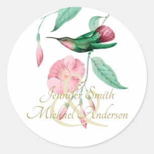 Indulgent Mint Pink Hummingbird Floral Vine Flower Classic Round Sticker
