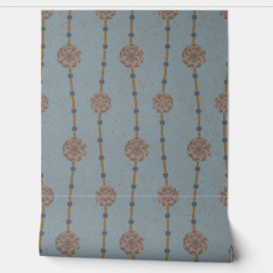 Indulgent Ophelia Floral Beads Chain Stripes Blue Wallpaper