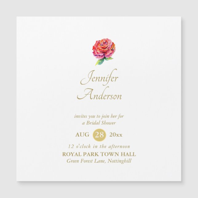 Indulgent Red Rose Watercolor Gold Bridal Shower (Front)