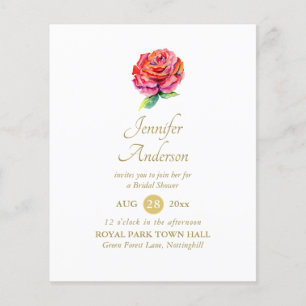 Indulgent Red Rose Watercolor Gold Bridal Shower