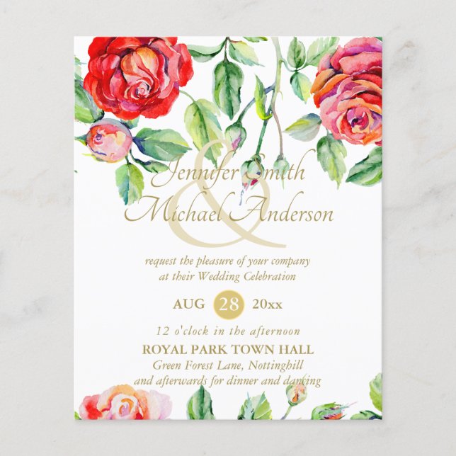 Indulgent Red Roses Watercolor Gold Ampersand (Front)