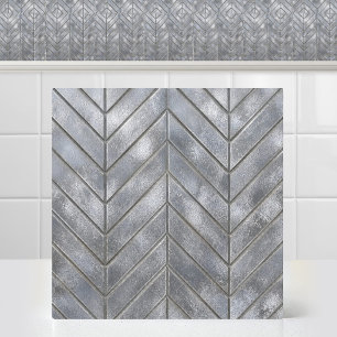 Industrial Acid Washed Zinc Chevron Silver Grid Ceramic Tile
