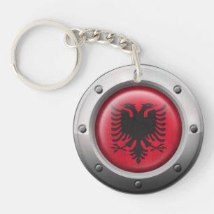 Industrial Albanian Flag with Steel Graphic Key Ring