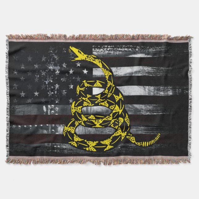 Industrial American Flag and Snake Clock Throw Blanket (Front)