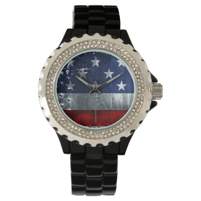 Industrial American Flag Patriotic wrist watch (Front)