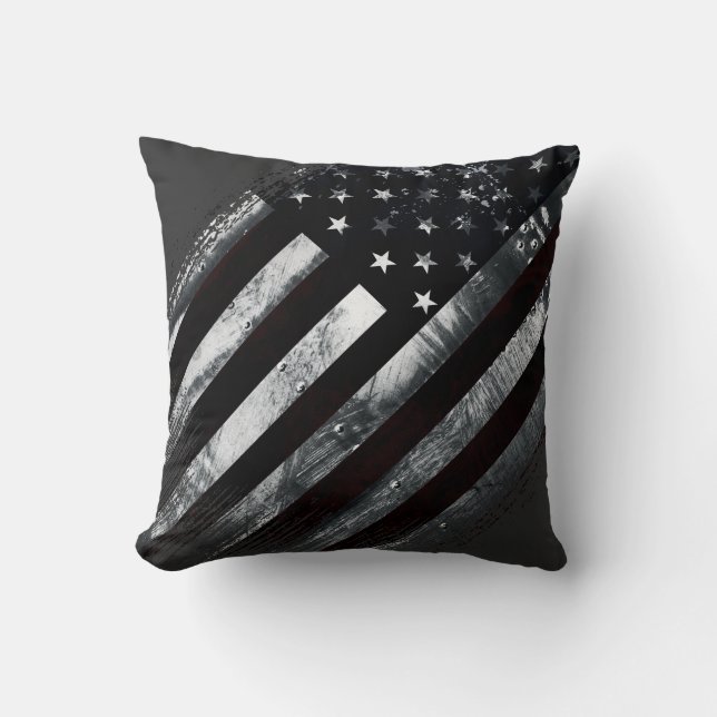 Industrial American Flag Throw Pillow (Front)