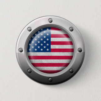 Industrial American Flag with Steel Graphic 6 Cm Round Badge