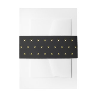 Industrial Black Gold Twinkle Lights Pattern Invitation Belly Band