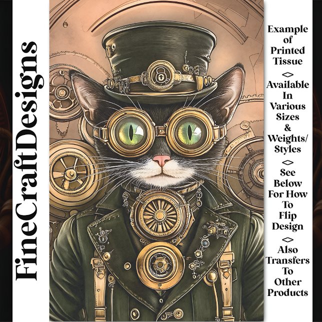 Industrial Brass Steampunk Cat Kitty AB7 Decoupage Tissue Paper (Creator Uploaded)