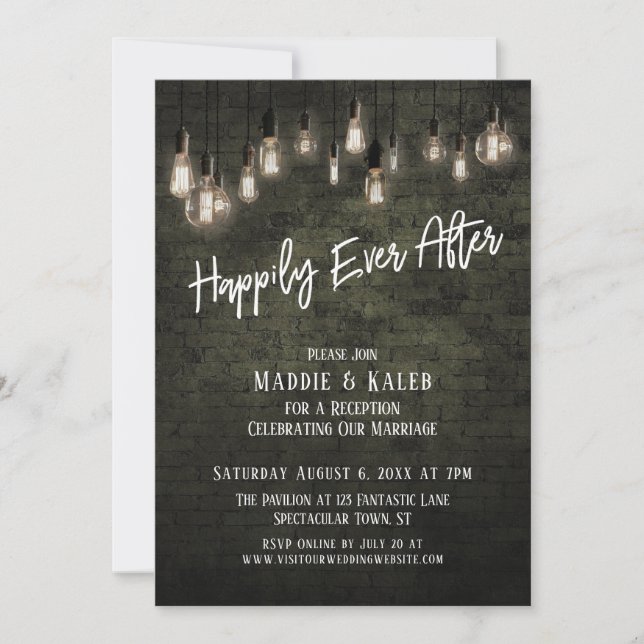Industrial Brick Edison Lights Happily Ever After Invitation (Front)
