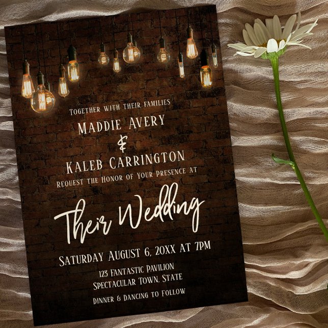 Industrial Brick Edison Lights Typography Wedding Invitation (Creator Uploaded)