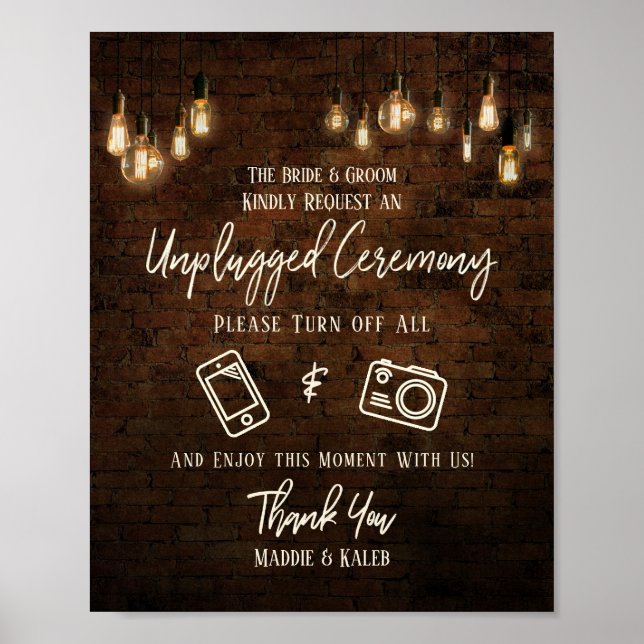 Industrial Brick Edison Lights Unplugged Ceremony Poster (Front)