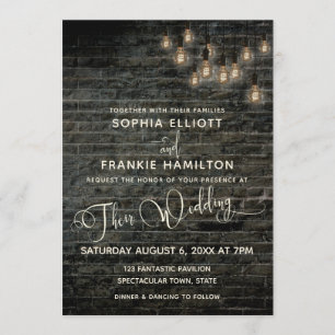 Industrial Brick Vintage Lights Typography Wedding Invitation