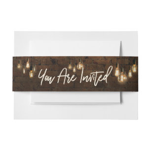 Industrial Bricks w/ Edison Lights You Are Invited Invitation Belly Band
