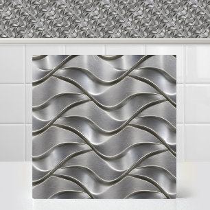 Industrial Brushed Titanium Waves Metal Pattern Ceramic Tile