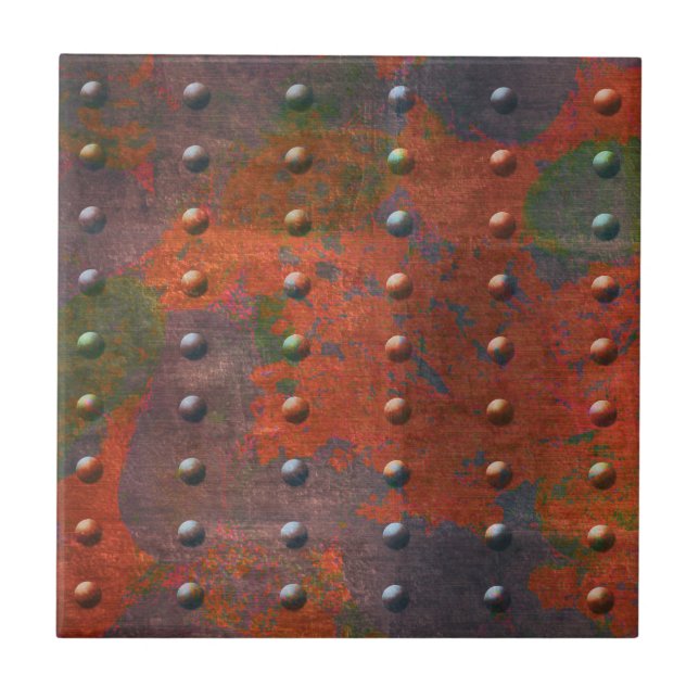 Industrial Chic Distressed 4 Colour Metal Rivets Ceramic Tile (Front)