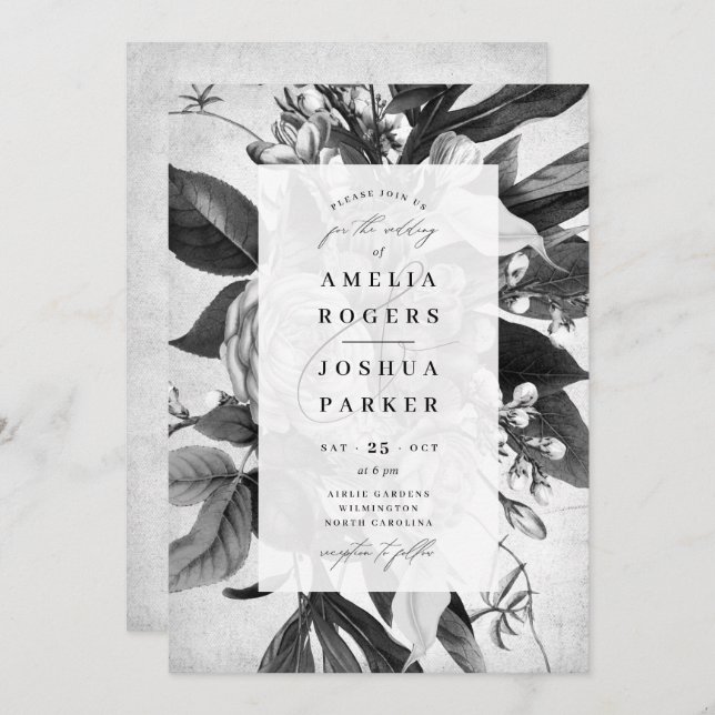 Industrial Chic Elegant Floral Wedding Invitation (Front/Back)