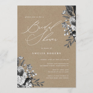 Industrial Chic Floral Rustic Kraft Bridal Shower Invitation