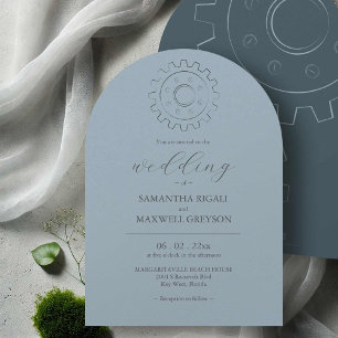 Industrial Chic Steal Blue Wedding Invitations