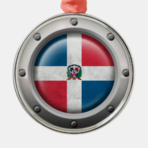 Industrial Dominican Republic Flag Steel Graphic Metal Tree Decoration