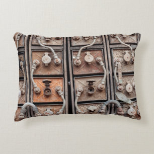 Industrial equipment in abandoned mine in Butte Decorative Cushion