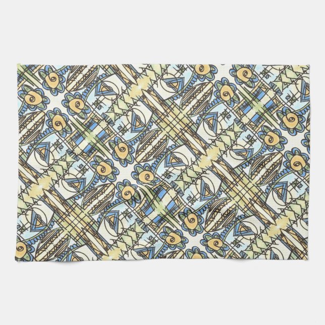 Industrial Flower-Modern Geometric Pattern Tea Towel (Horizontal)