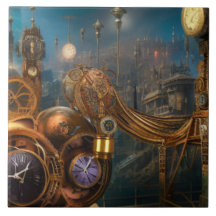 Industrial futuristic clock timepiece Ceramic Tile