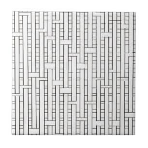 Industrial Grid-Black And White Modern Geometric Ceramic Tile