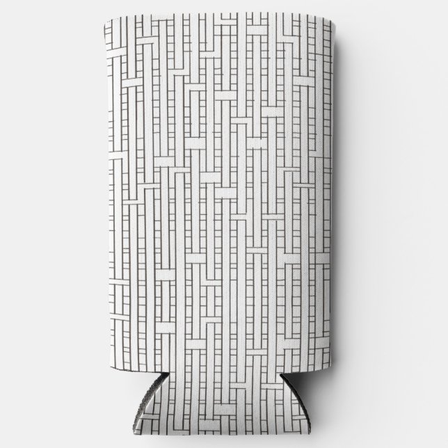 Industrial Grid-Black and White Modern Geometric  Seltzer Can Cooler (Front)