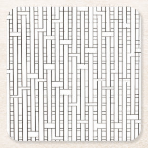 Industrial Grid-Black And White Modern Geometric Square Paper Coaster