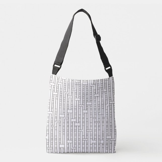 Industrial Grid-Black and White Modern Minimalist Crossbody Bag (Front)