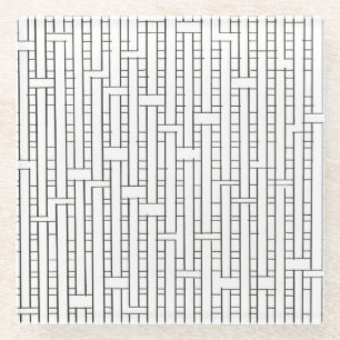 Industrial Grid-Black and White Modern Minimalist Glass Coaster