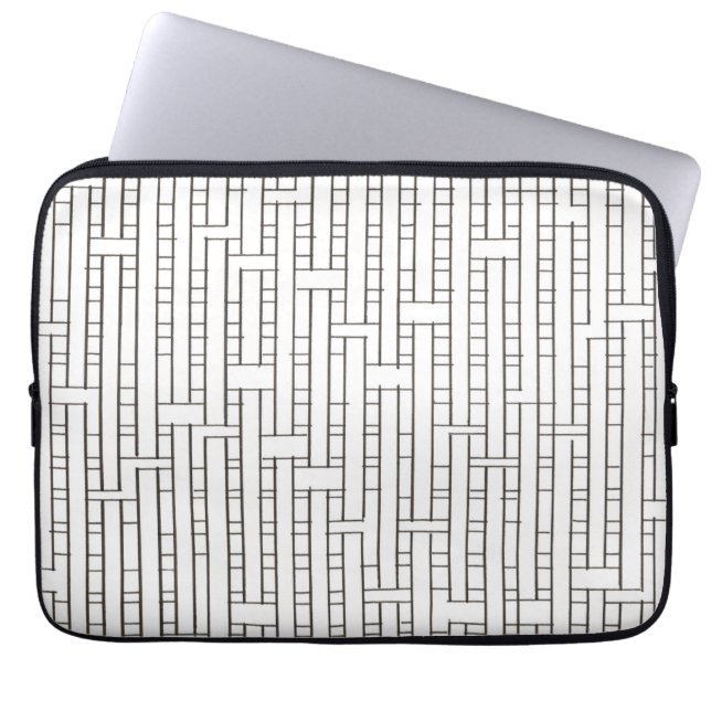 Industrial Grid-Black and White Modern Minimalist Laptop Sleeve (Front)