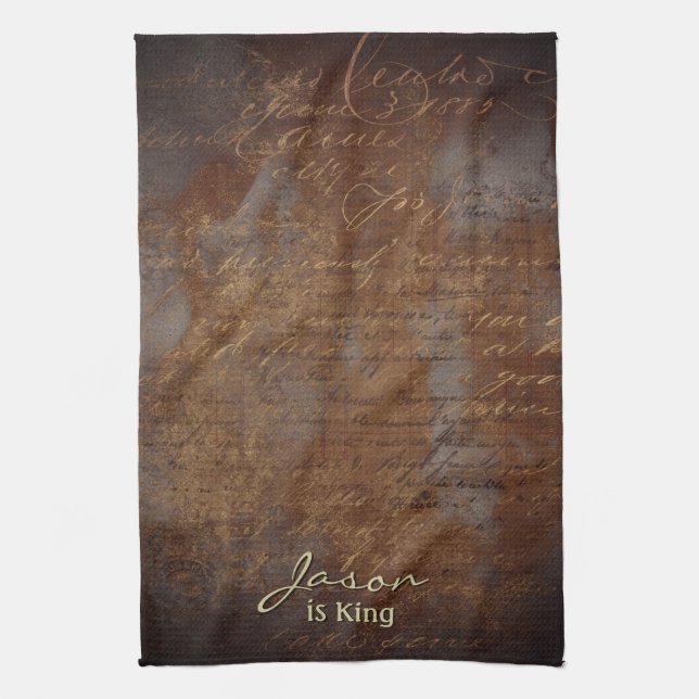 Industrial grunge steampunk style brown custom  tea towel (Vertical)