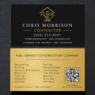 Industrial Home Improvement QR Code Black Gold Business Card