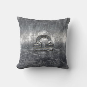 Industrial Libra Zodiac Sign in Silver Steel Cushion