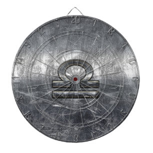 Industrial Libra Zodiac Sign in Silver Steel Dartboard
