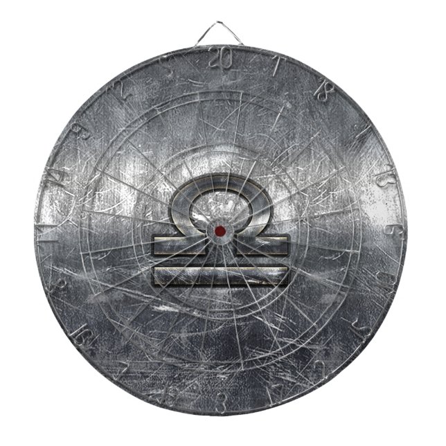 Industrial Libra Zodiac Sign in Silver Steel Dartboard (Front)