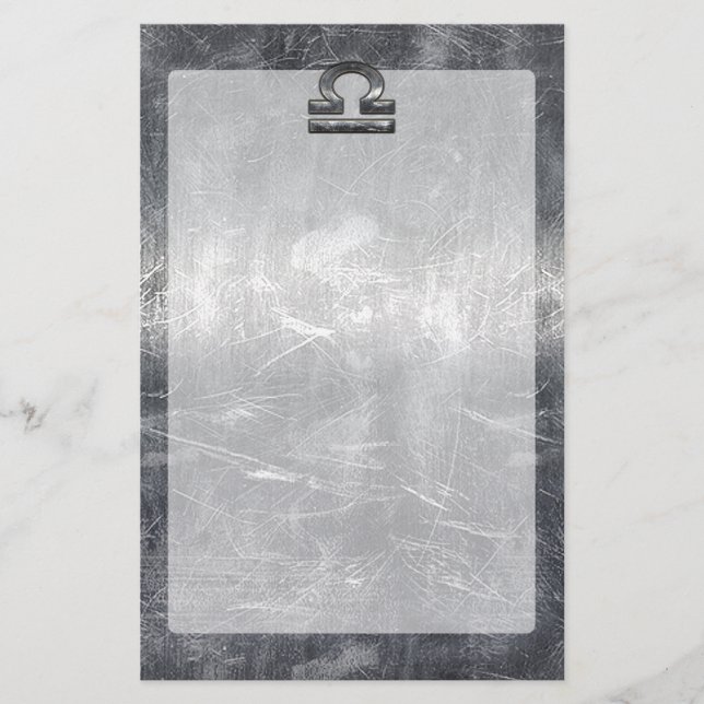 Industrial Libra Zodiac Sign in Silver Steel Stationery (Front)