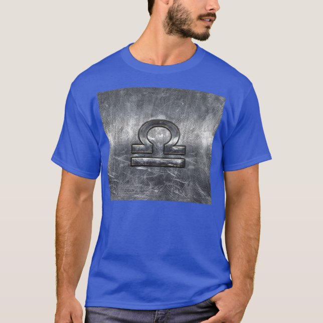 Industrial Libra Zodiac Sign in Silver Steel T-Shirt (Front)