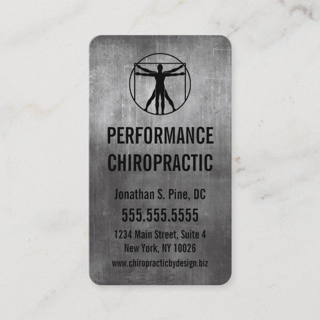 Industrial-Look Chiropractic Logo Business Cards (Front)
