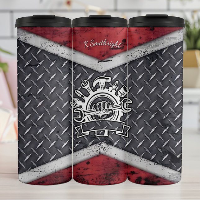 Industrial Mechanic Tool Emblem Background Thermal Tumbler (Creator Uploaded)